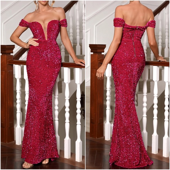 Luxurious Off Shoulder Sequin Evening Formal Wedding Dress - Picture 6 of 6